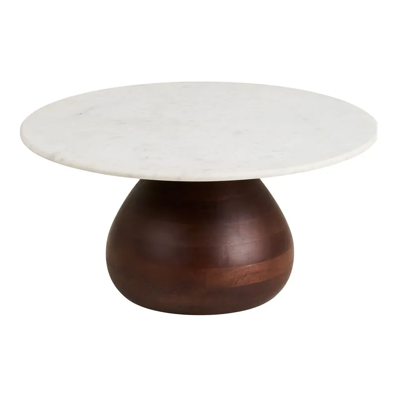 Stolik Kawowy MEBLIVA Heide Marmur/Drewno Mango, 70 cm - Biały