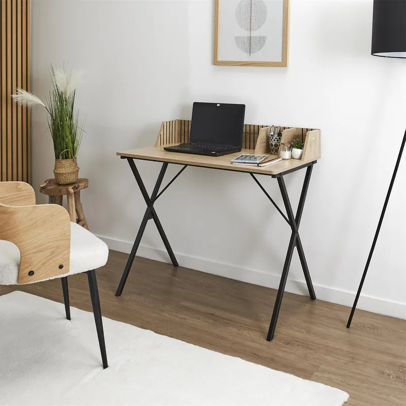 Biurko MEBLIVA Klaus, Naturalne Drewno, Loftowy Design - Czarny