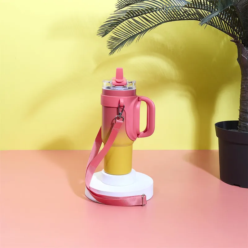 Kubek Termiczny Podróżny MEBLIVA Malibu, Pojemność 900 ml - Różowo-Żółty