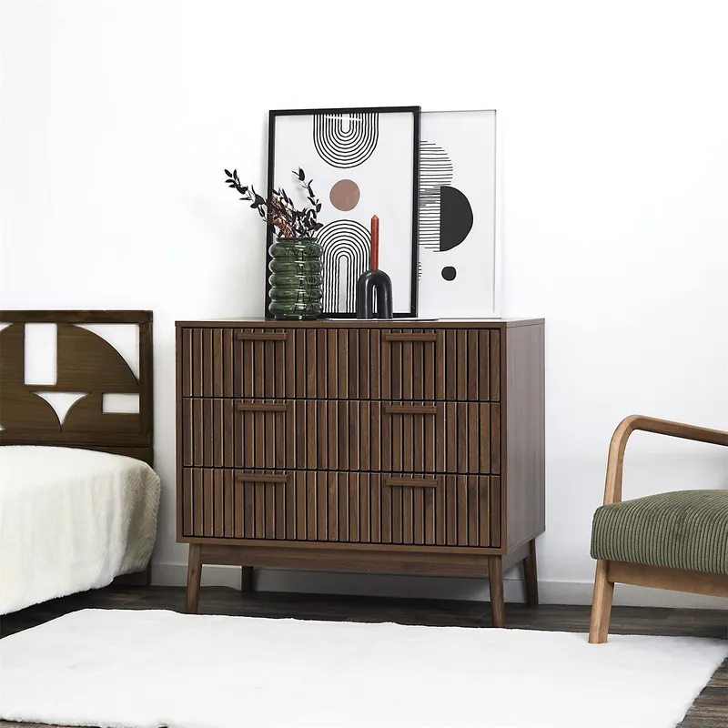 Komoda MEBLIVA Maroon 90 cm, 3 Szuflady Na Nóżkach - Orzech