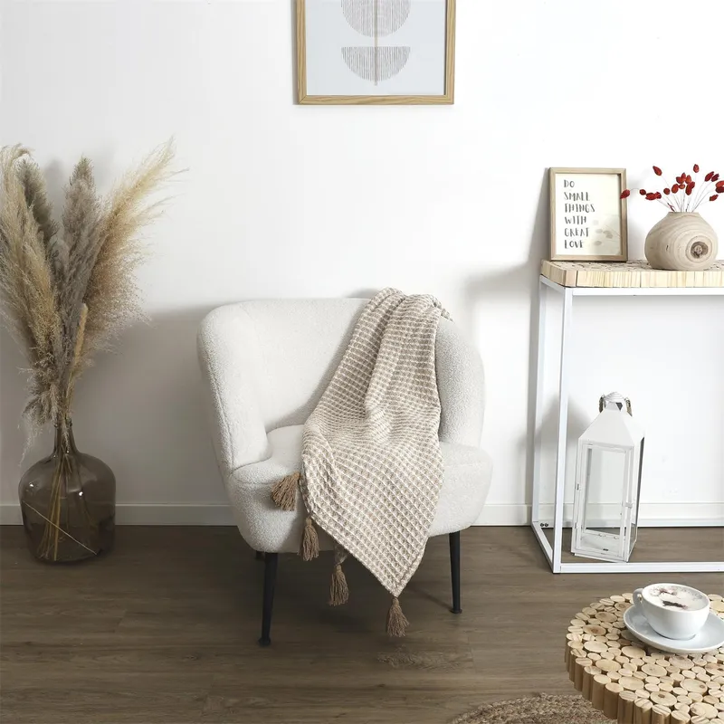 Koc MEBLIVA Honeycomb 120x150 cm, Miękki Pled Boho - Beżowy