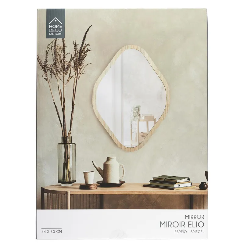 Lustro Diamond MEBLIVA Drewniana Rama Boho - Lustrzany
