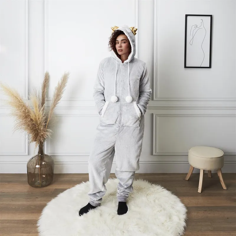 Kombinezon Onesie MEBLIVA Sowa, Poliester, 150 cm - Szary
