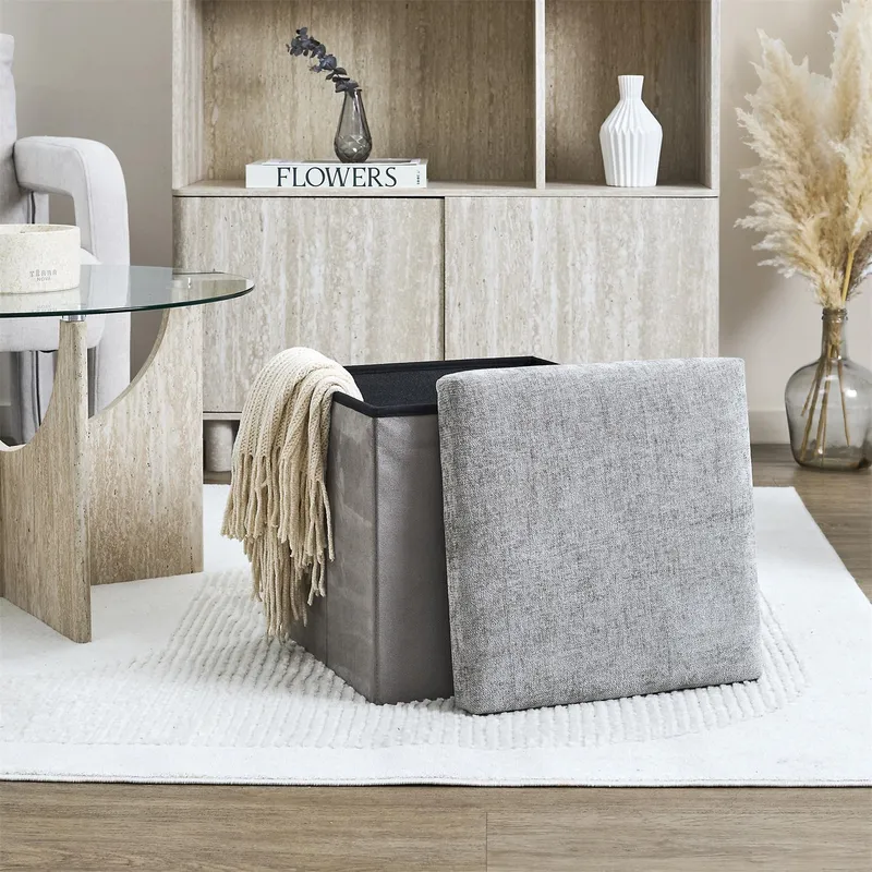 Pufa MEBLIVA Vels Taupe Schowek 38x38 cm - Szary