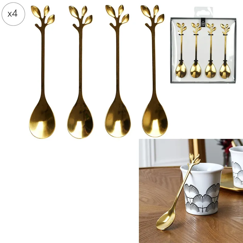 Łyżeczki Do Kawy MEBLIVA Gold Leaf, Stal Nierdzewna, Glamour - Złoty