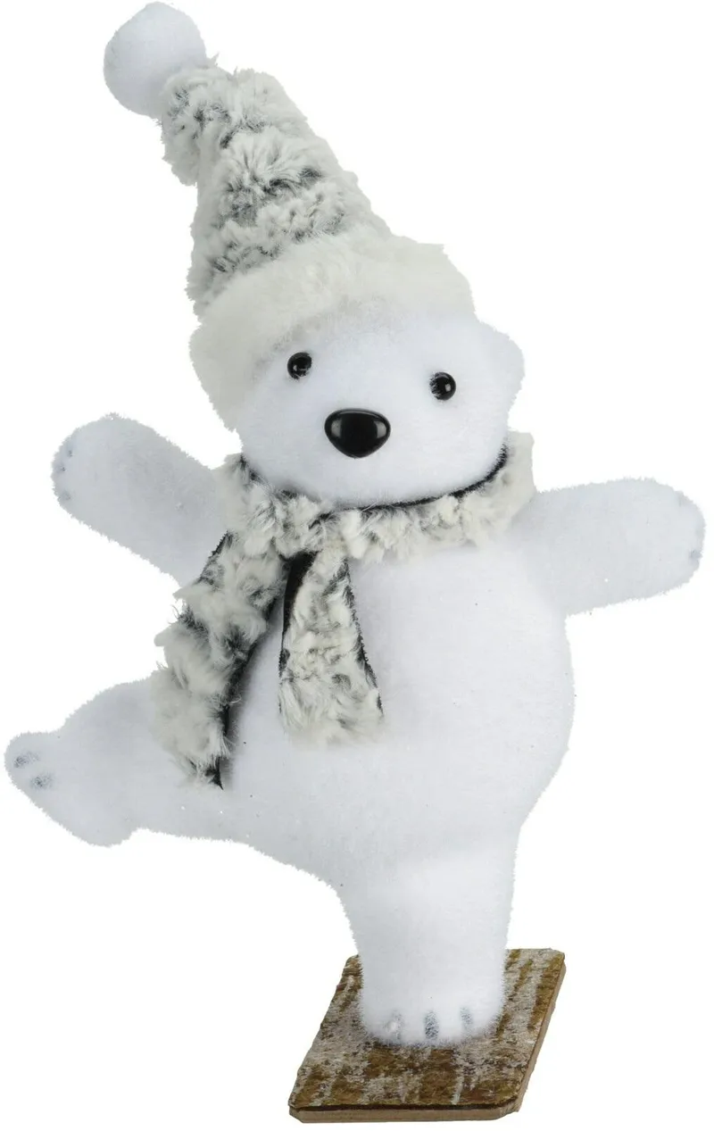 Figurka Miś Polarny MEBLIVA W Szarej Czapce, Tworzywo, 28 cm - Biały