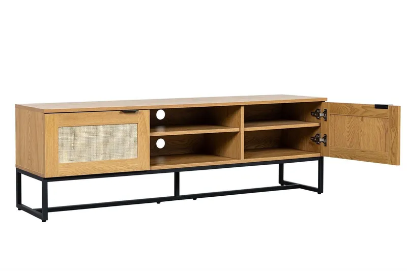 Szafka RTV MEBLIVA Capri 150 cm, Nowoczesna, Rattanowa - Naturalny