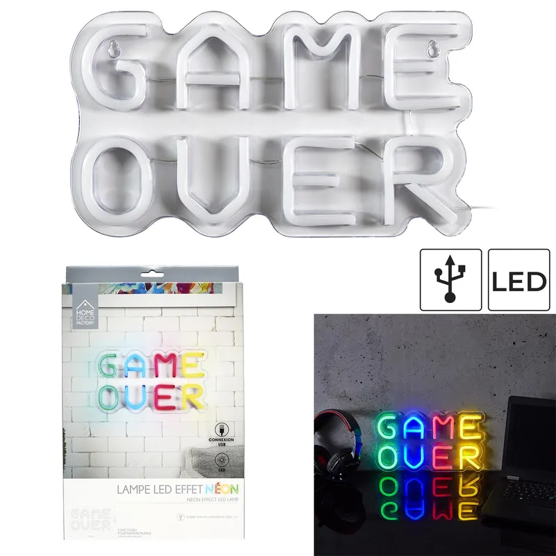 Lampka Dekoracyjna LED MEBLIVA Game Over Neon Na Ścianę - Multikolor