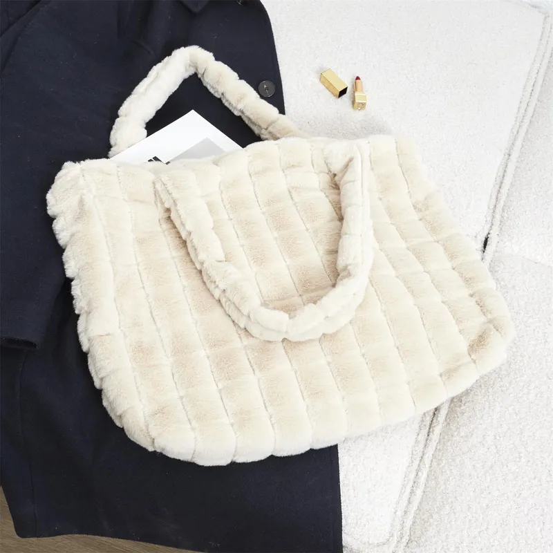 Torba Shopper MEBLIVA Futrzana, Poliester, Boho - Kremowa