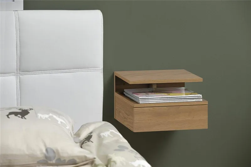 Szafka Nocna Wisząca MEBLIVA Ashlan Wood Drewniana - Naturalny