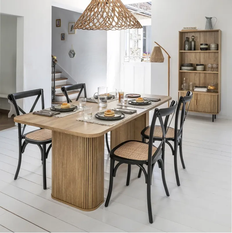 Krzesło MEBLIVA Isak Drewno Bukowe Rattan Vintage - Czarny