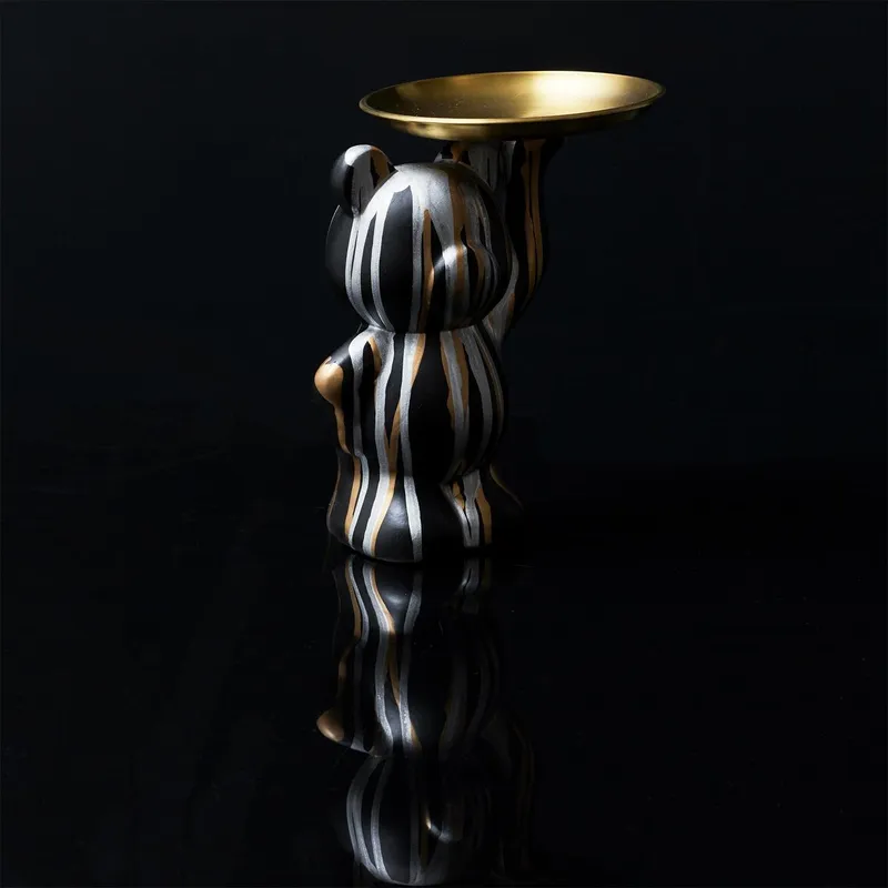 Figurka Dekoracyjna MEBLIVA Deco Bear Z Tacą, Metal, Glamour - Czarna