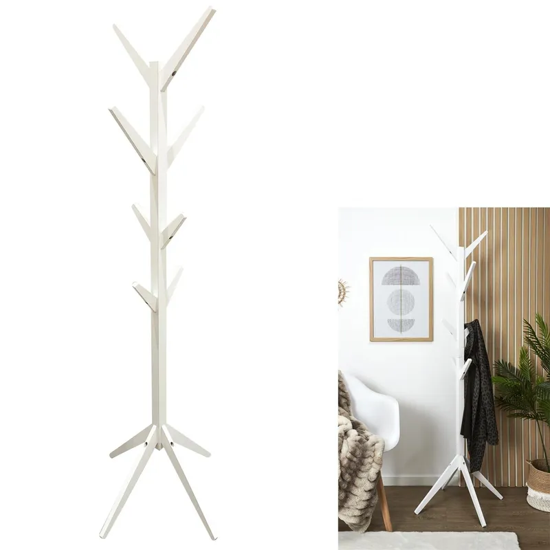 Wieszak Stojący MEBLIVA Tree, Drewno MDF, Nowoczesny - Biały