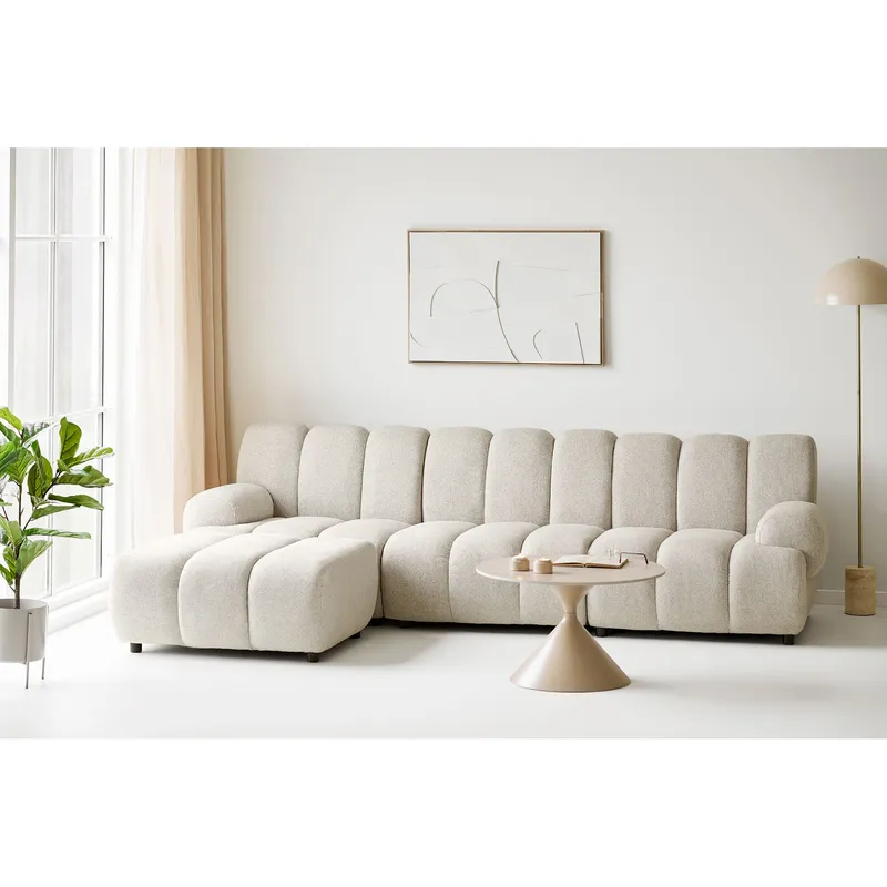 Sofa Narożna MEBLIVA Taza Modułowa, Aksamit, Skandynawska - Piaskowa