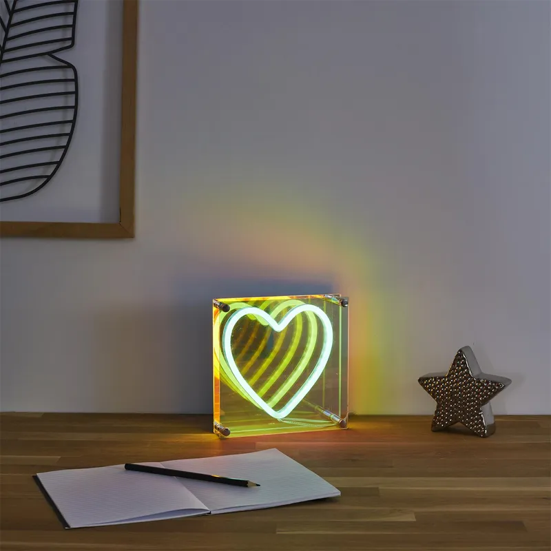 Lampa Stołowa MEBLIVA Serce LED Z Efektem Neonu - Transparentna