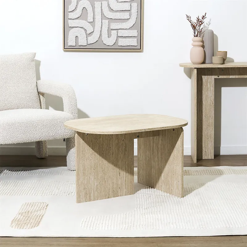 Stolik Kawowy MEBLIVA Umor Owalny 72x53 cm Nowoczesny - Beżowy