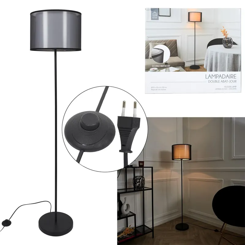 Lampa Podłogowa MEBLIVA Shade, Tkanina Nowoczesna - Czarna