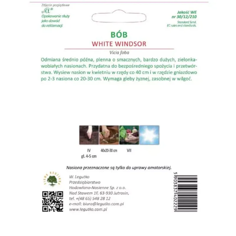 Bób Średnio Późny Windsor Odmiana Ogrodowa GARDIVA 50 g - Biały