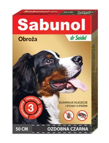 Laboratorium DermaPharm Sabunol Obroża Przeciw Pchłom I Kleszczom Dla Psa 50cm - Czarna