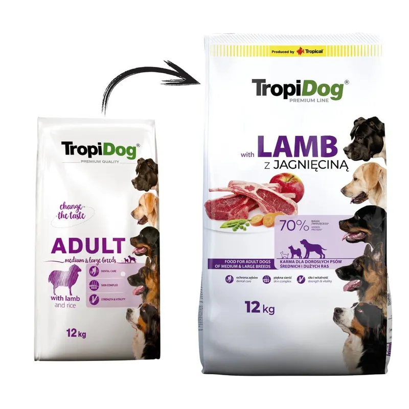 Tropidog Premium Adult Medium & Large Breed Jagnięcina Z Ryżem 12kg