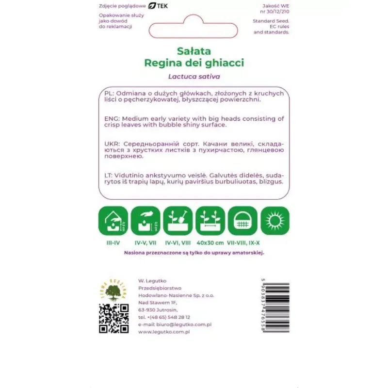 Nasiona Sałaty Głowiastej Kruchej Lodowej Regina Dei Ghiacci GARDIVA 1 g