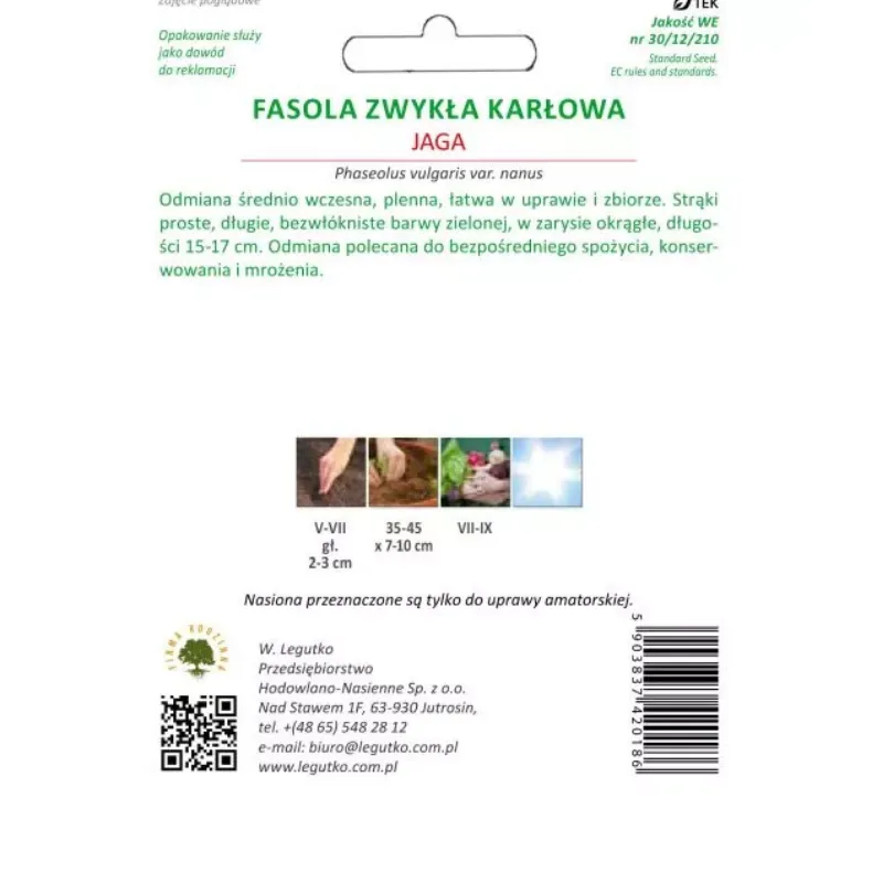 Fasola Karłowa Jaga Strąki Nasiona Warzyw GARDIVA 40 g - Zielone