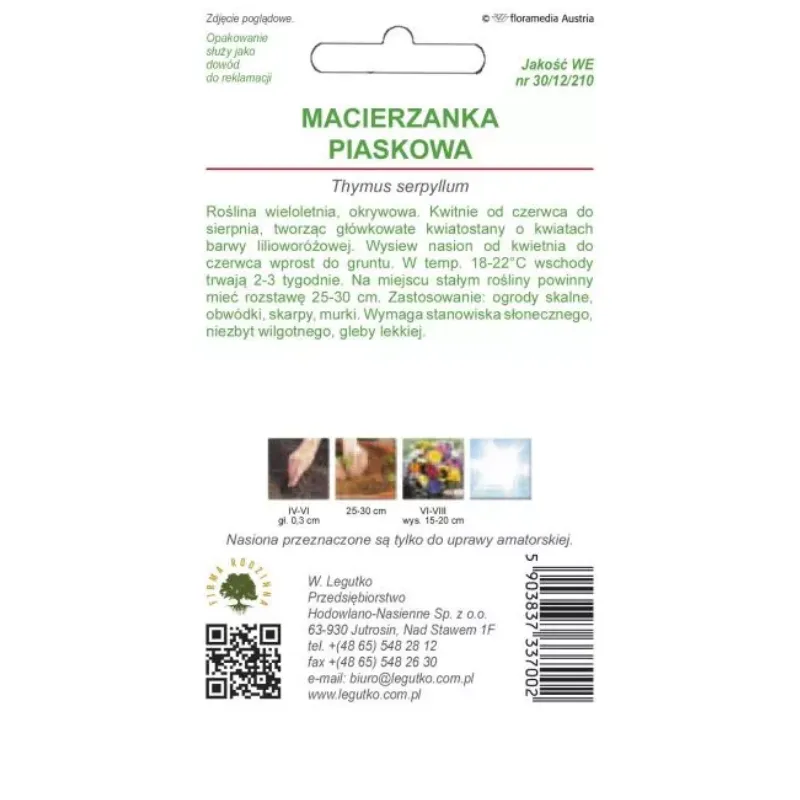 Macierzanka Piaskowa Bylina Ogrodowa Wieloletnia GARDIVA 0,1 g