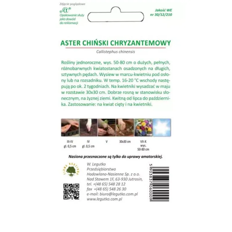 Nasiona Aster Chiński Chryzantemowy Mieszanka Kwiatów 1,5 g GARDIVA
