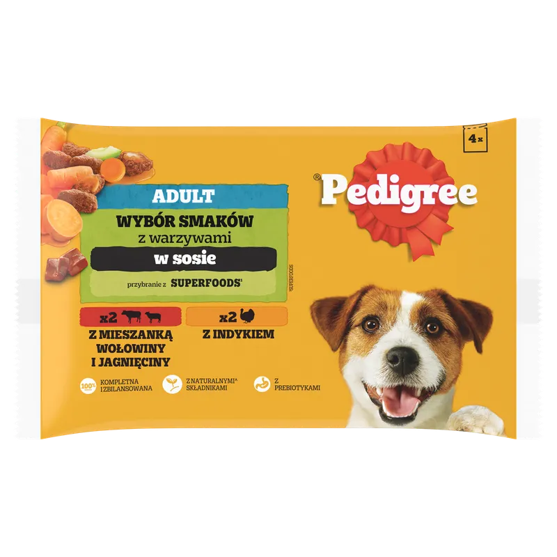 Pedigree Mokra Karma Dla Dorosłych Psów W Sosie (Z Wołowiną I Jagnięciną, Z Indykiem I Marchewką) 4x100g