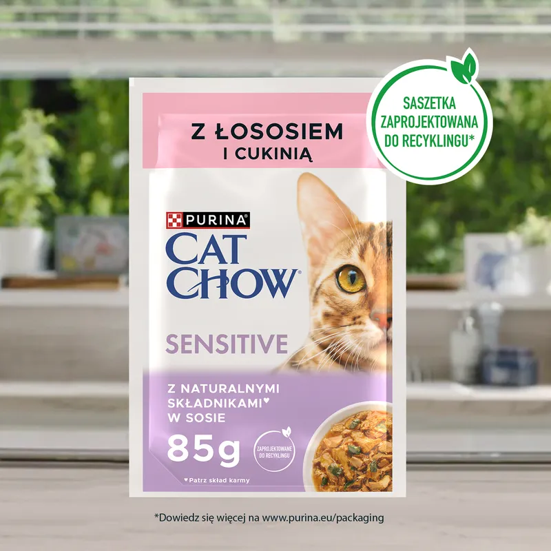 Purina Cat Chow Sensitive Karma Z Łososiem I Cukinią W Sosie 85g