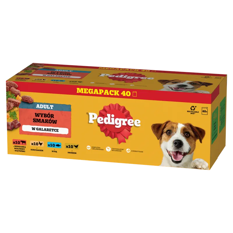 Pedigree Mokra Karma Dla Dorosłych Psów W Galaretce Mix Smaków (Z Wołowiną, Z Kurczakiem, Z Jagnięciną, Z Drobiem) 40x100g