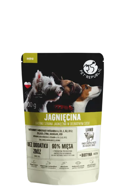 PetRepublic Drobno Siekane Kawałki W Delikatnym Sosie - Jagnięcina 100g Dla Psa