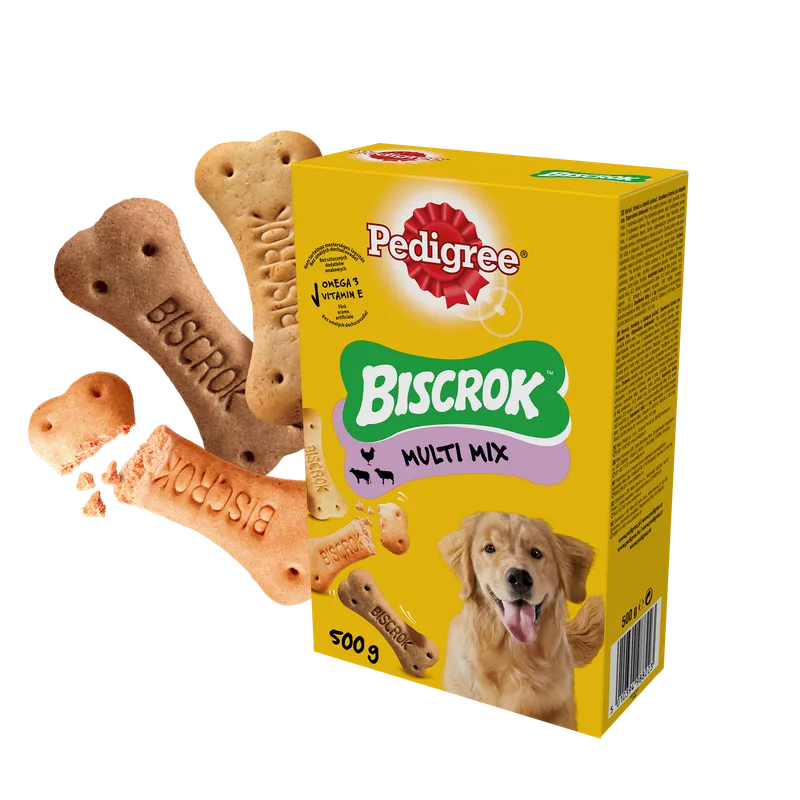 Pedigree Biscrok Ciasteczka Dla Dorosłych Psów W Kształcie Kostek Z Jagnięciną, Kurczakiem I Wołowiną 500g