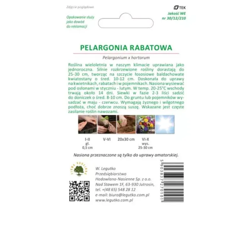 Pelargonia Rabatowa Gama F1 Kwiaty Ogrodowe Łososiowe GARDIVA 0,05 g