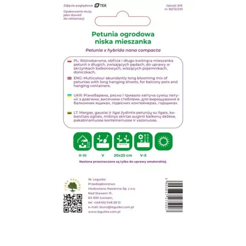 Nasiona Petunia Ogrodowa Niska Mieszanka Kolorów GARDIVA 1,5 g