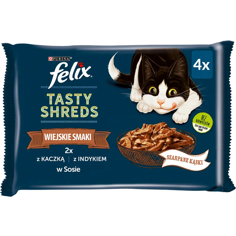Felix Tasty Shreds Mokra Karma Dla Kota Z Kaczką I Indykiem W Sosie 4x80g