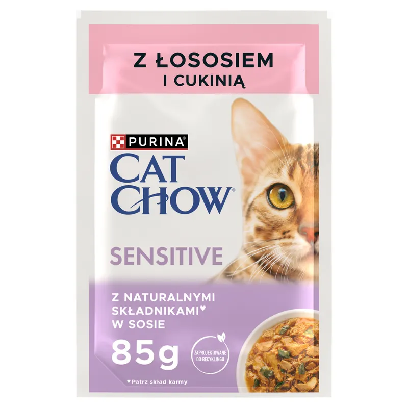 Purina Cat Chow Sensitive Karma Z Łososiem I Cukinią W Sosie 85g