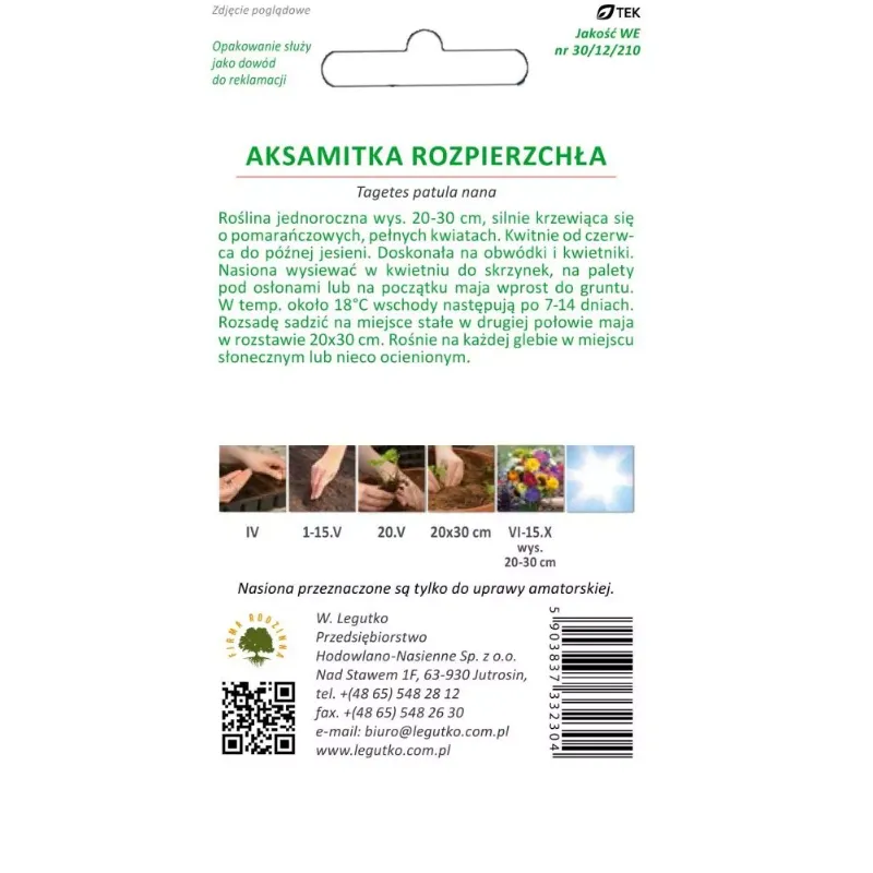 Nasiona Aksamitka Rozpierzchła Pełnokwitnąca GARDIVA 1 g - Pomarańczowa