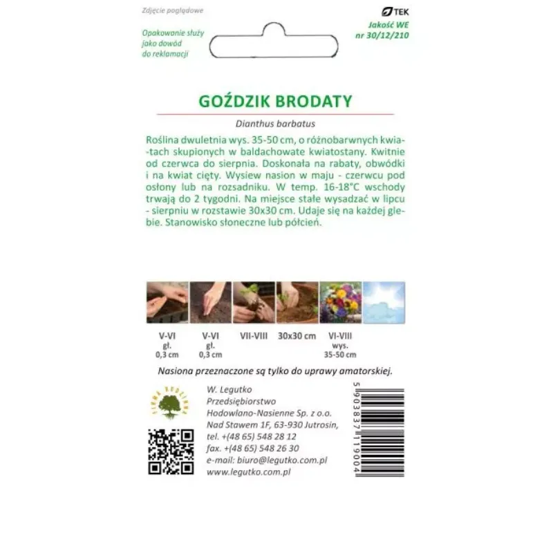 Nasiona Goździk Brodaty Mieszanka Kwiaty Pojedyncze GARDIVA 1 g