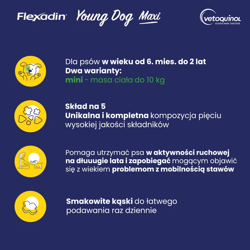 VETOQUINOL Flexadin Young Dog Mini 60 Kąsków