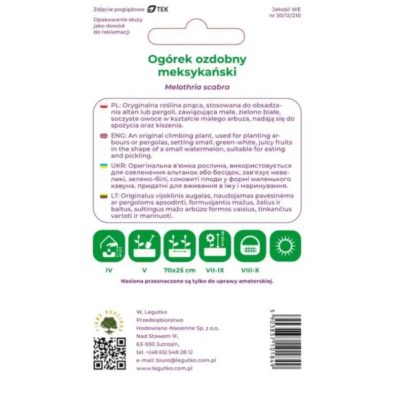 Nasiona Ogórek Ozdobny Meksykański Jednoroczny GARDIVA 1,5 g
