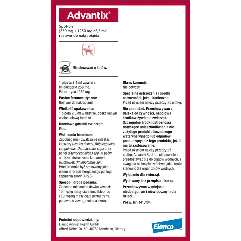 Bayer Advantix Krople Na Kleszcze I Pchły 2,5ml
