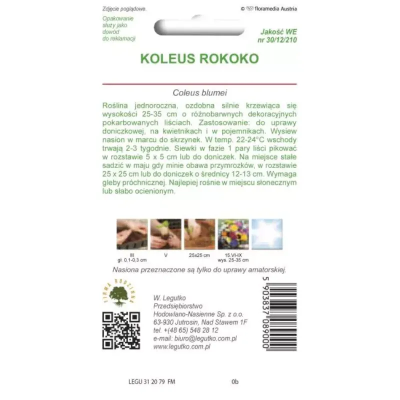Koleus Rokoko Mieszanka Kolorów Roślina Ozdobna GARDIVA 0,02 g