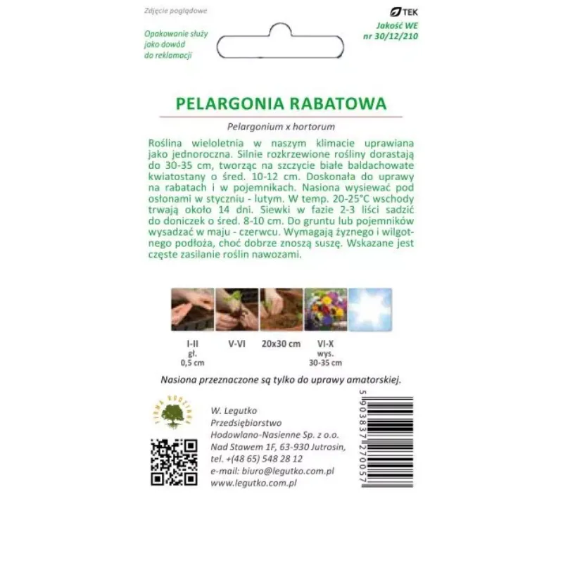 Pelargonia Rabatowa Gama F1 Ogrodowa Kwiaty Doniczkowe GARDIVA 0,3 g - Biała