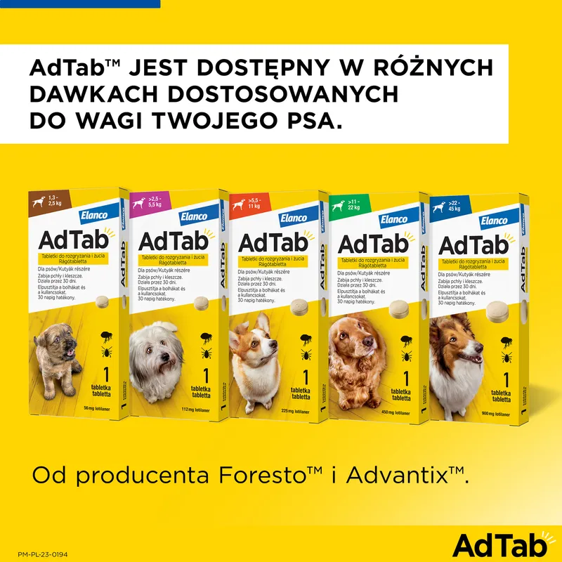 Elanco AdTab 225MG Tabletka Na Pchły I Kleszcze Dla Psów 5,5-11KG