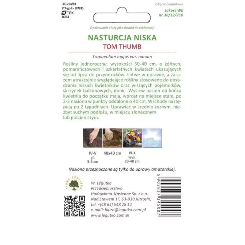 Nasturcja Tom Thumb Mieszanka Niska Barwna Nasiona GARDIVA 1,5 g