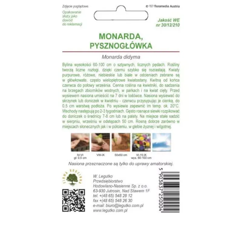 Nasiona Monardy Pysznogłówki Dwoistej Mieszanka GARDIVA 0,10 g