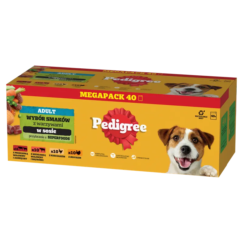 Pedigree Mokra Karma Dla Dorosłych Psów Saszetka Mix Smaków (Z Kurczakiem I Warzywami, Z Wołowiną I Warzywami, Z Indykiem I Marchewką, Z Wołowiną I Jagnięciną) 40x100g