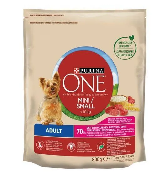 PURINA ONE Mini Adult Wołowina, Ryż - Sucha Karma Dla Psa - 800g