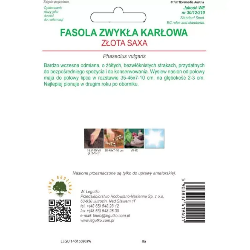 Fasola Szparagowa Karłowa Żółtostrąkowa Wczesna GARDIVA 40 g
